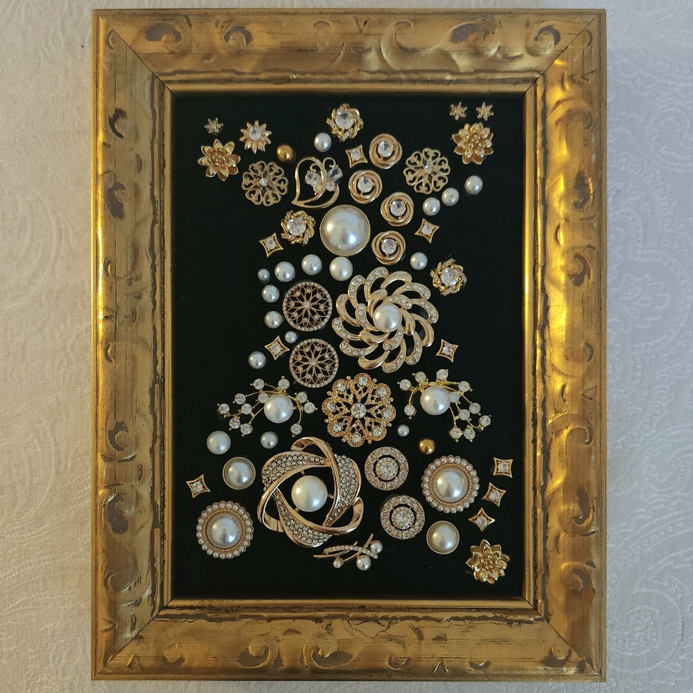 Custom Made Gold And Pearl Jewelry Art For Home Or Wall Decor